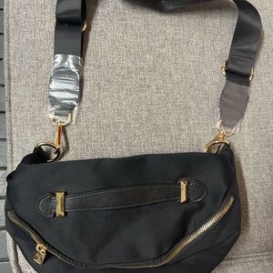 Black Crossbody Bag with Gold Accents
